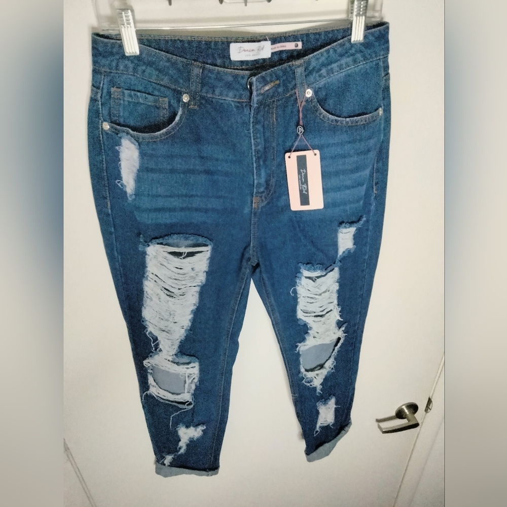Denim Blvd Los Angeles (Size 7) Boyfriend Distressed Denim Jeans (NWT) - Picture 5 of 9